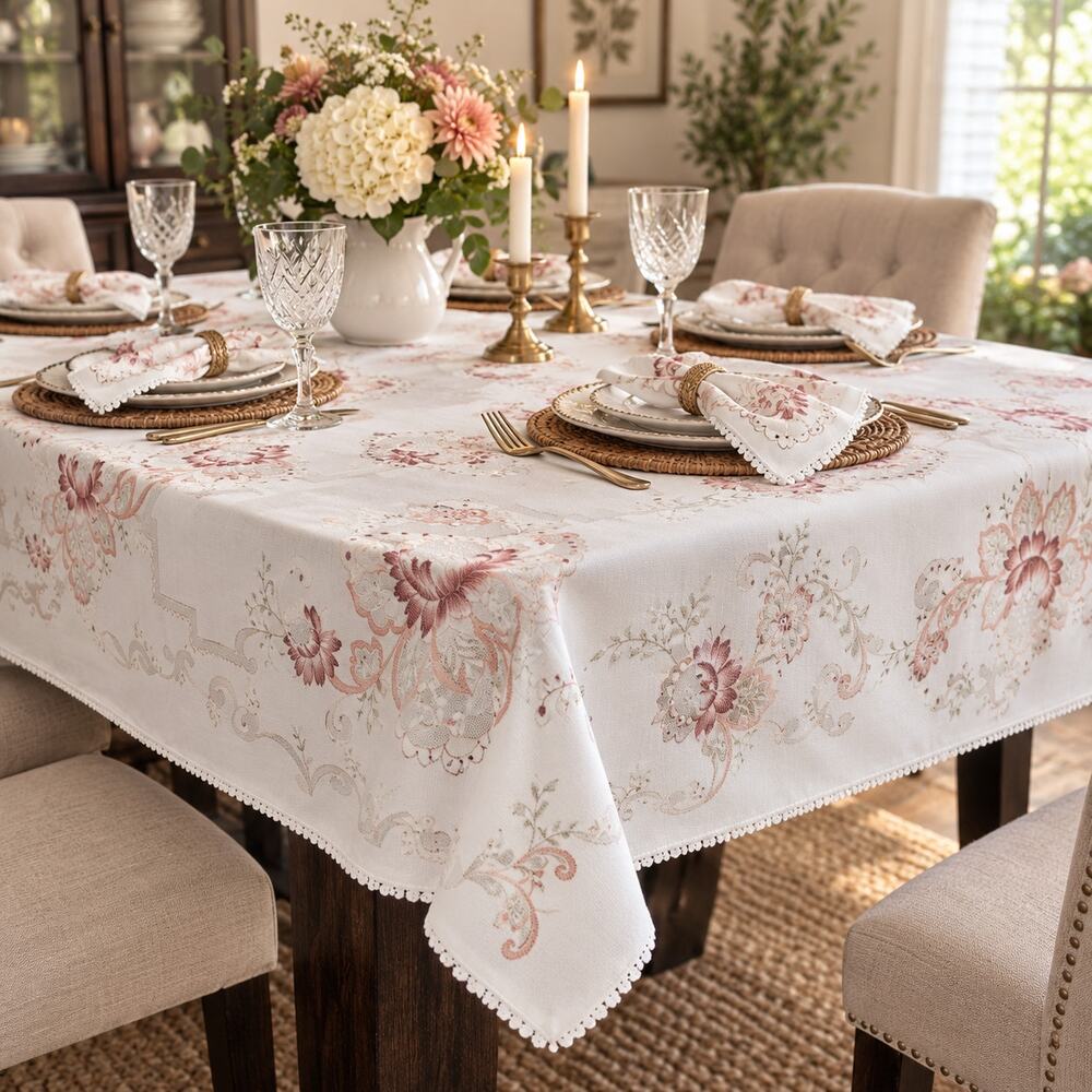 Spanish Floral Tablecloth 12 Napkins 13 Pc Set 59x93 Made in Spain